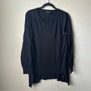 DG2 by Diane Gilman Womens Long Sleeve hi Low Shirt Top in Black Sz Large Cotton